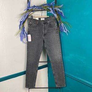 AGolde Nico women’s button fly high rise straight jeans in ceremony gray